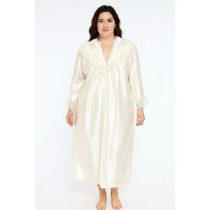 Ilise Stevens Satin Flannel Lined Nightgown Lace Size Large Vintage